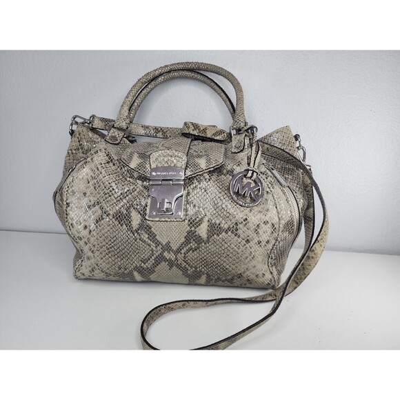 Michael Kors Jenna Tan Python Snakeskin Embossed Large Tote Shoulder Bag Purse - Picture 2 of 16